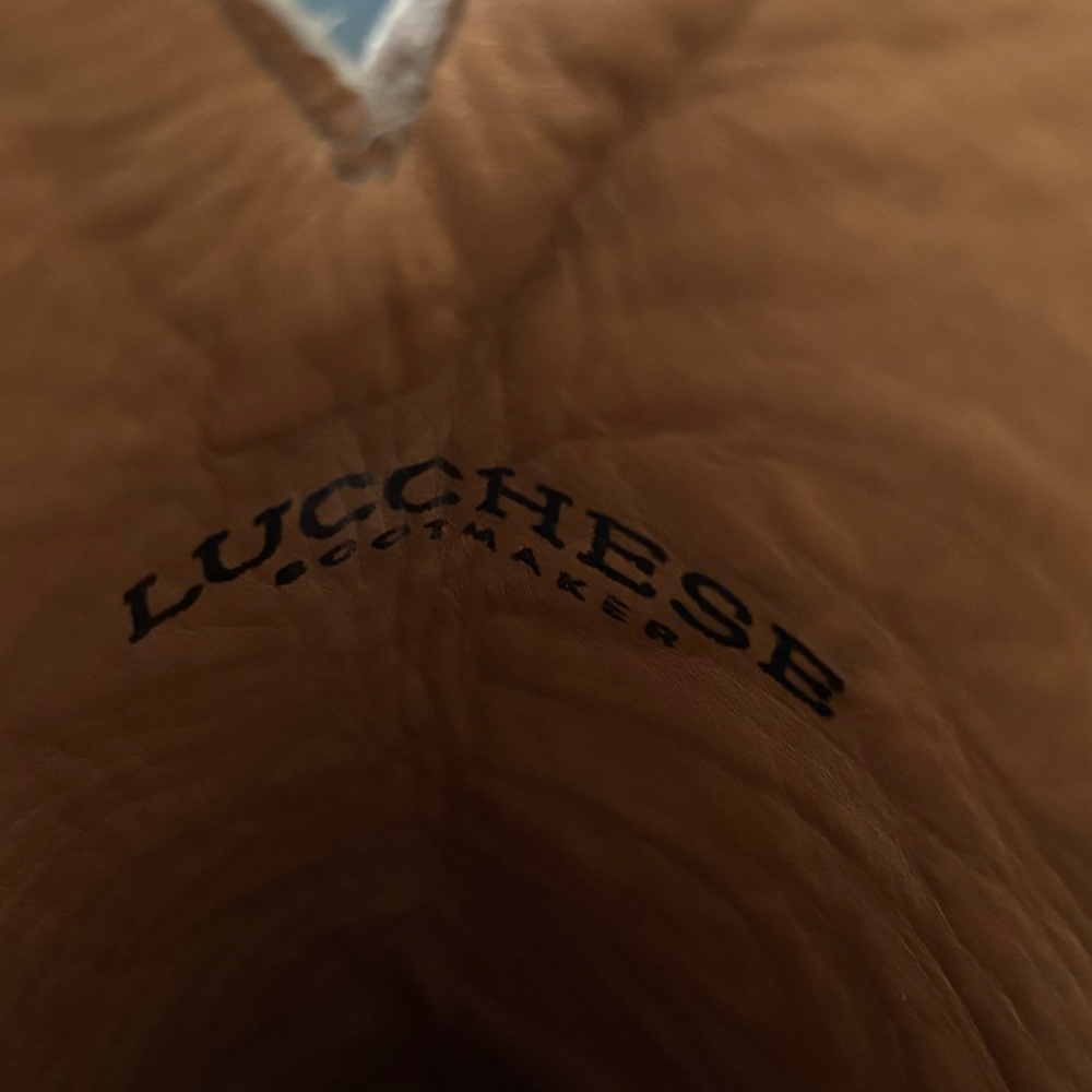 Lucchese Brown Leather Floral Embossed Heeled Cowboy Boots - Picture 7 of 7